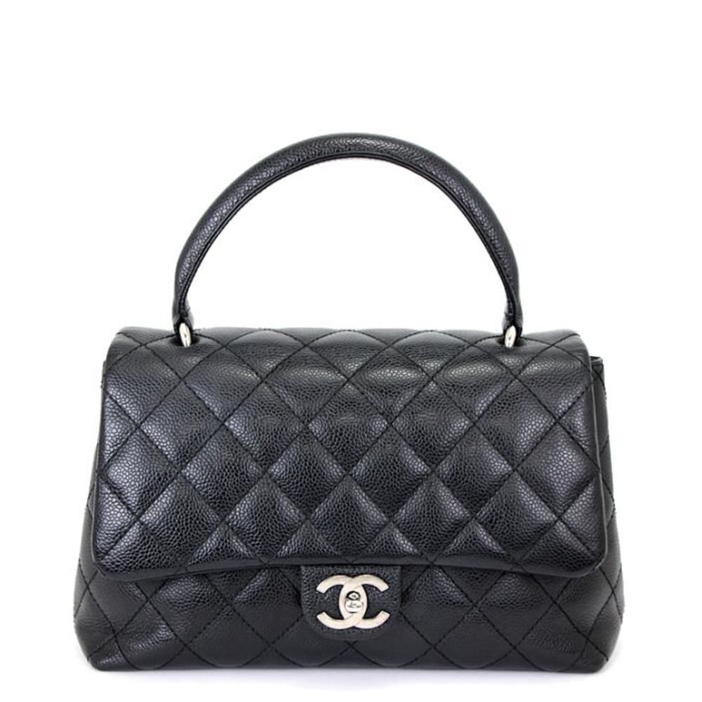 Chanel Kelly Type Handbag Small Black Caviar Skin